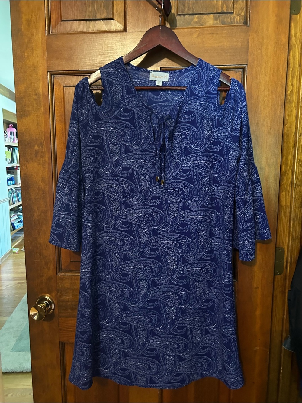 Veronica M Navy Paisley V-Neck Dress